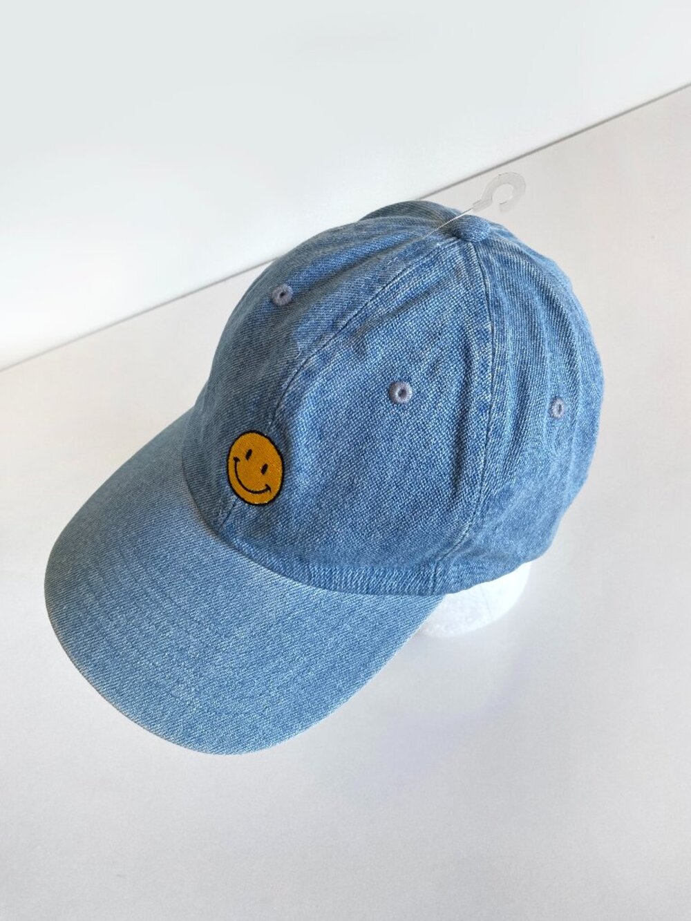 100% Cotton Denim Baseball Cap Embroidered Smiley Face